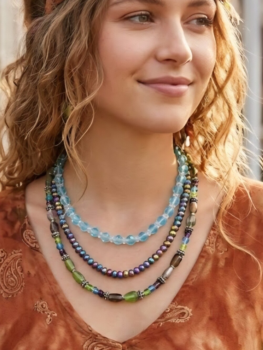 Aurora Borealis Crystal Glass Bead Necklace Multi-Strand Jewelry Lot Bundle